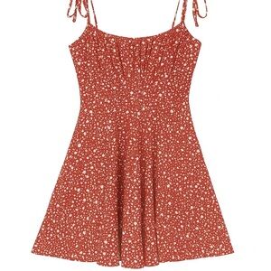 Showpo Red Floral Tie-Strap Red Lining baby doll fit and flare Mini Dress size 2